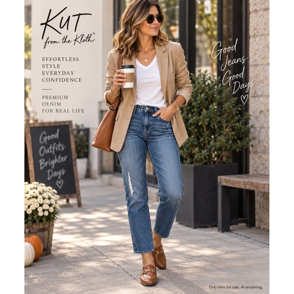 KUT from the Kloth Distressed Medium Wash Cropped Straight Leg Denim Jeans